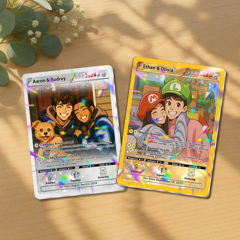 Personalized PKM Anniversary Card, Custom Anime Photo Card, Anniversary Gift, Game Couple Cards, Gift for Game Couples, Gift for Him