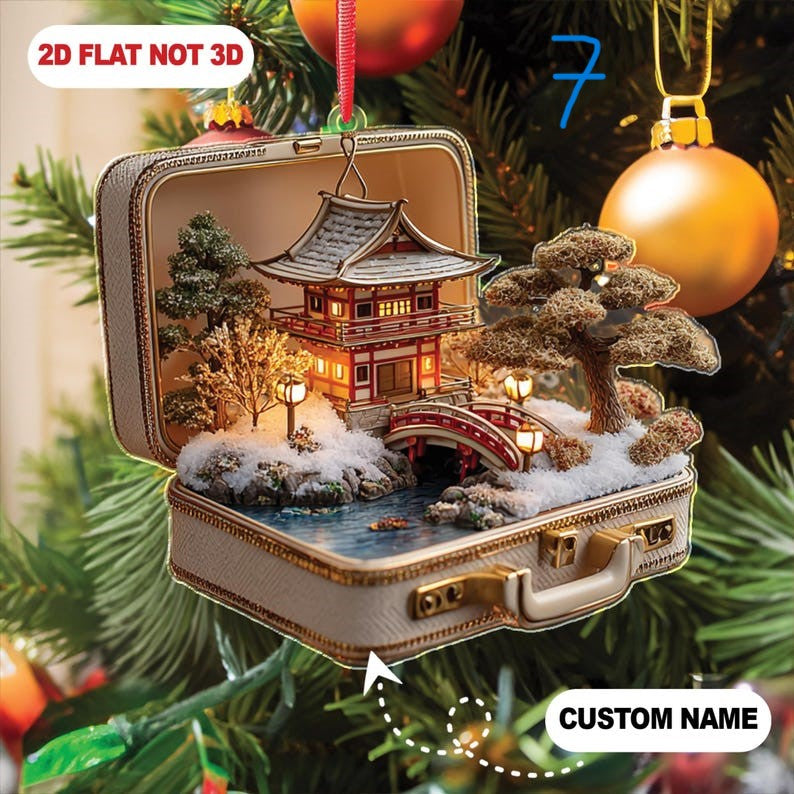 Zen Tea Room Ornament 2025, Japanese Minimalist Miniature, Personalized Christmas Gift For Relaxation Lover