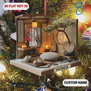 Zen Tea Room Ornament 2025, Japanese Minimalist Miniature, Personalized Christmas Gift For Relaxation Lover