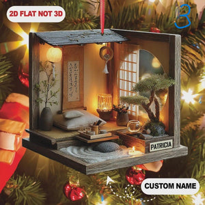 Zen Tea Room Ornament 2025, Japanese Minimalist Miniature, Personalized Christmas Gift For Relaxation Lover