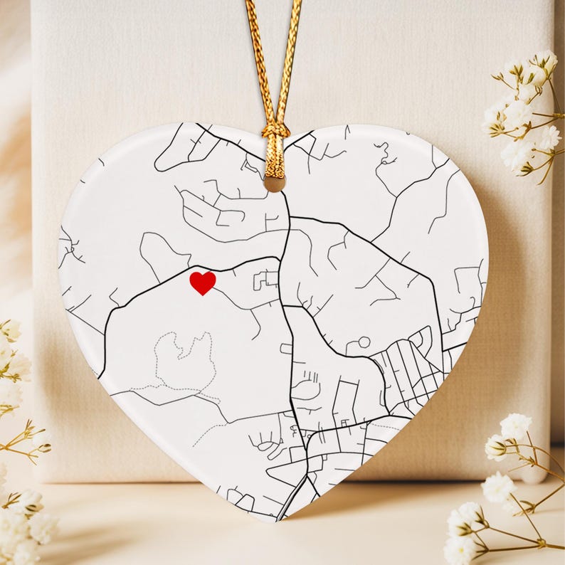 Custom Engagement Map Heart Ornament, First Christmas Engaged Gift