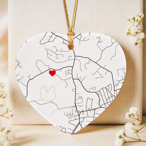 Custom Engagement Map Heart Ornament, First Christmas Engaged Gift