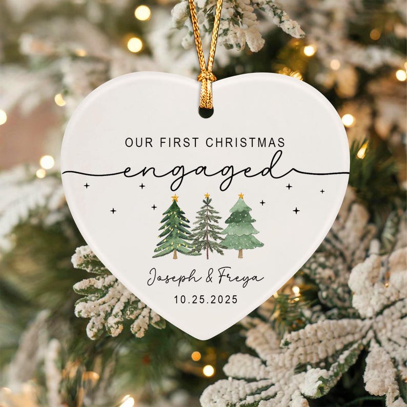 Custom Engagement Map Heart Ornament, First Christmas Engaged Gift