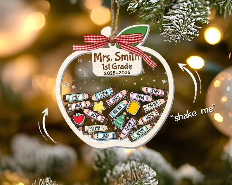 Personalized Teacher Apple Ornament With Students Name, 4D Shaker Ornament, Thank You Kindergarten Teacher Gift, Classroom Decor 2025