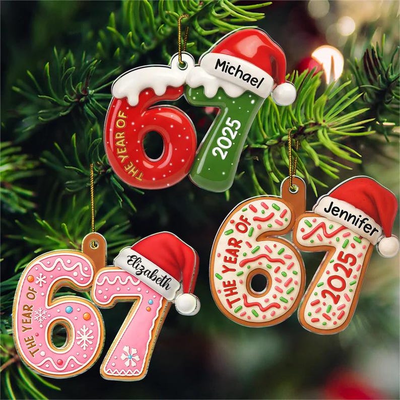 2D Funny Slang 67 Six Seven 2025 Slang Christmas Ornament, Funny Gift For Teen, Grandkid, Gen Alpha, Personalized 67 Gingerbread Ornament
