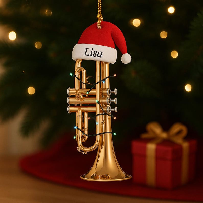 Personalized Retro Trumpet Christmas Ornament, Vintage Musician Gift Keepsake 2D FLAT