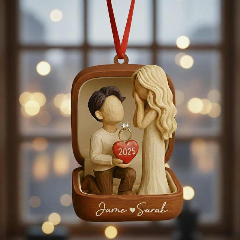 Personalized Couple Marriage Proposal 2D Flat Ornament,Engagement Gift For Couples, Custom She Said Yes Acrylic Ornament,Engagement Ornament