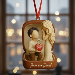 Personalized Couple Marriage Proposal 2D Flat Ornament,Engagement Gift For Couples, Custom She Said Yes Acrylic Ornament,Engagement Ornament