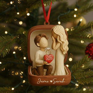 Personalized Couple Marriage Proposal 2D Flat Ornament,Engagement Gift For Couples, Custom She Said Yes Acrylic Ornament,Engagement Ornament