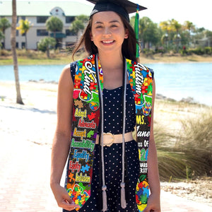 Personalized Autism-Themed Graduation Stole with Colorful Puzzle Design Graduation Stole, Graduate Gifts Graduation Day Gift
