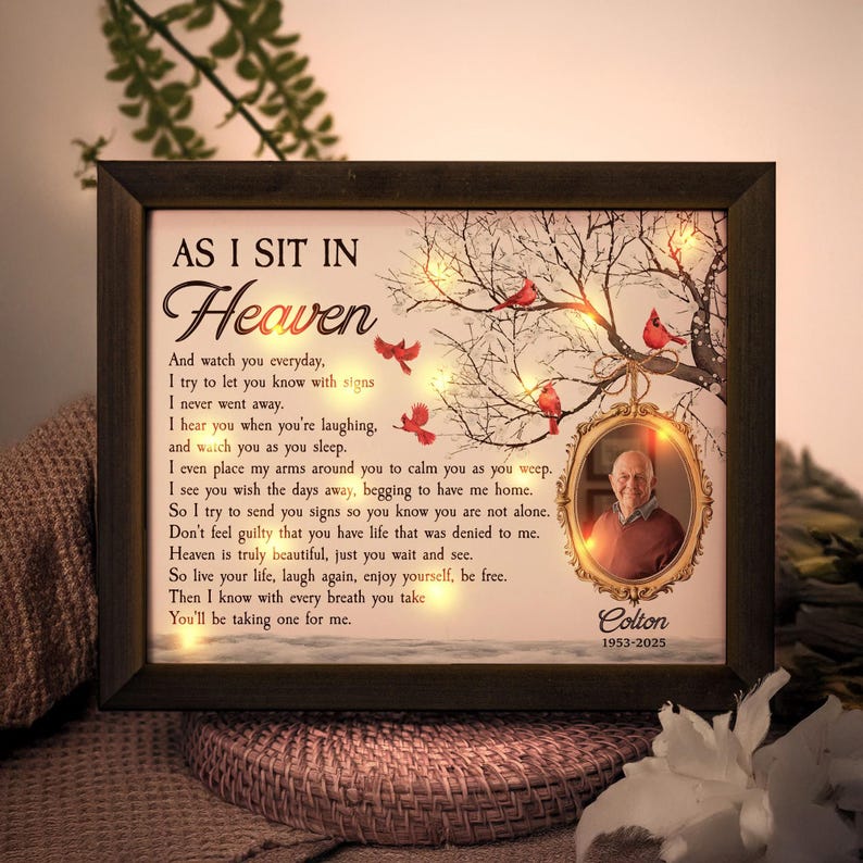 As I Sit In Heaven Memorial Gifts, Personalized Photo LED Shadow Box, Condolence Gift, Remembrance Keepsake, Sympathy Gift,Loss Of Dad Gift