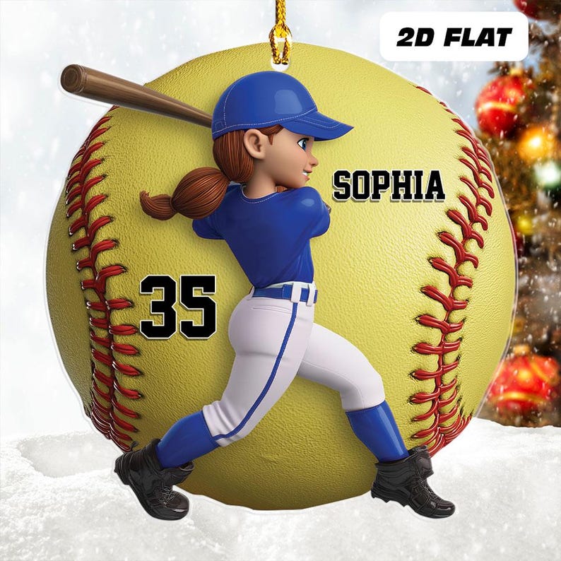 Personalized Girl Softball Players Ornament, Player Name & Number, Sports Xmas Gift, Christmas Tree Decor