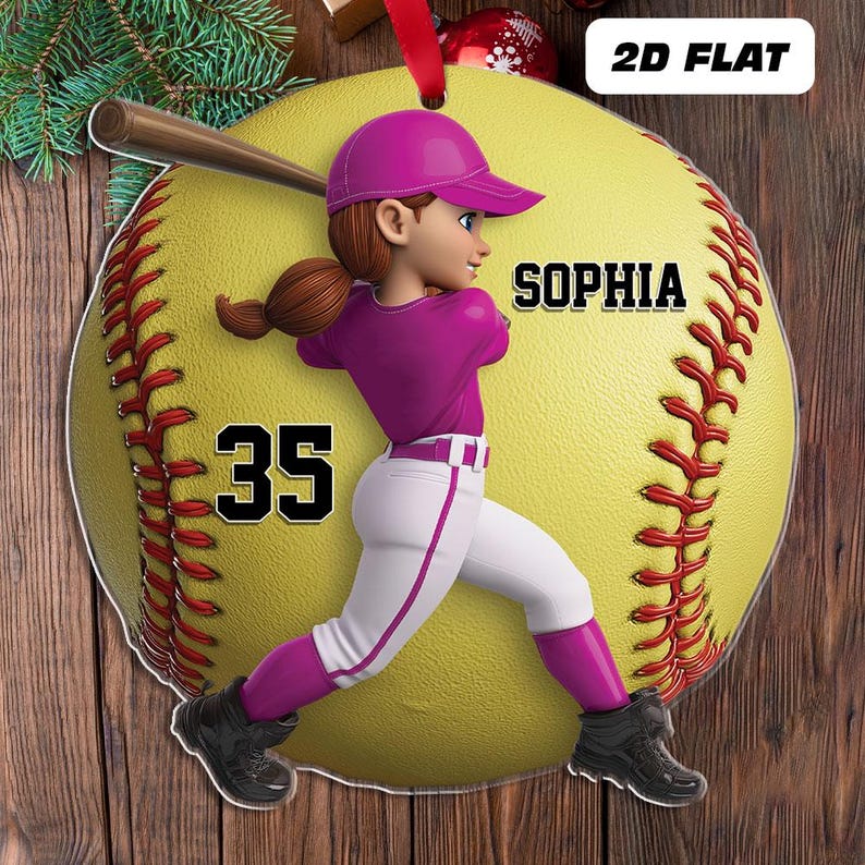 Personalized Girl Softball Players Ornament, Player Name & Number, Sports Xmas Gift, Christmas Tree Decor