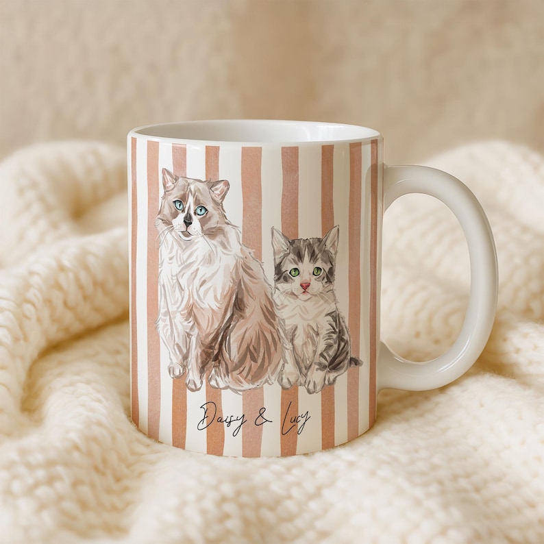 Custom Watercolor Pet Portrait Mug Personalized Dog or Cat Photo Cup, Unique Gift for Pet Lovers & Dog/Cat Moms
