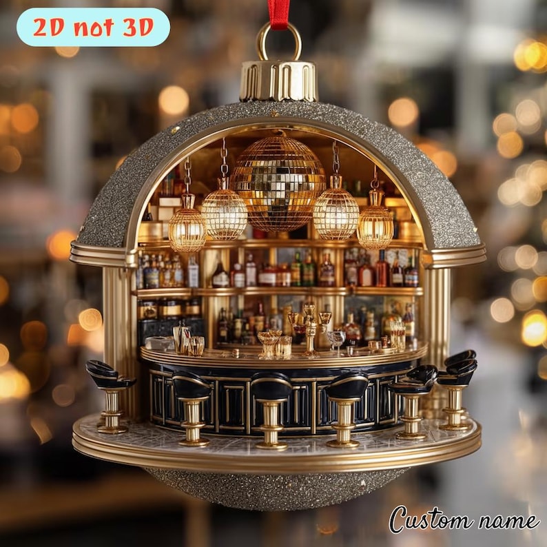 Exquisite Cocktail Bar Ornament Detailed Mini Speakeasy Scene Glitter Holiday Decor Festive Tree Hanging Gift Idea