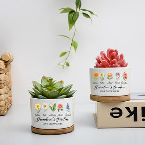 Personalized Grandma's Garden Pot, Christmas Gifts for Nana, Nanny, Garden Flower Pot, Custom Birth Flower Pot, Family Name Flower Plant Pot