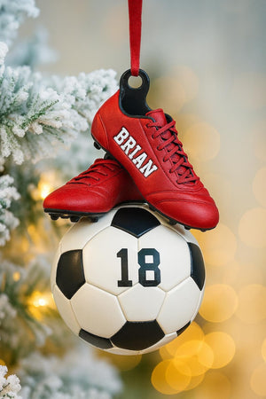 Personalized Soccer 2 Sided Acrylic Ornament,Custom Name & Jersey Number,Sports Gift for Boy,Soccer Ball - Cleats Christmas,Team Player Gift