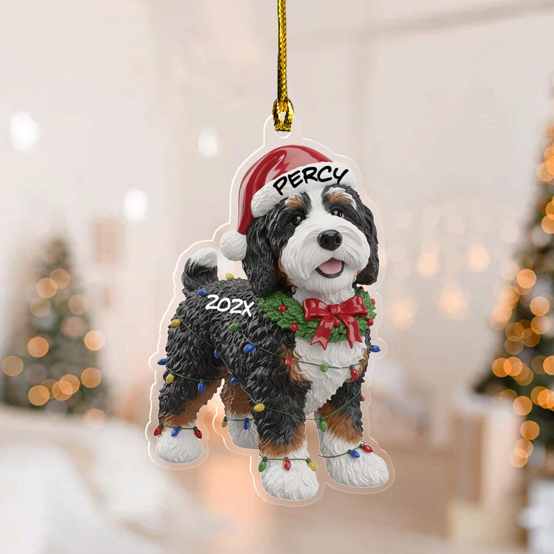 Bernedoodle Dog Ornament, Personalized Christmas Decor, Custom Pet Gift, Cute Puppy Holiday Tree Ornament