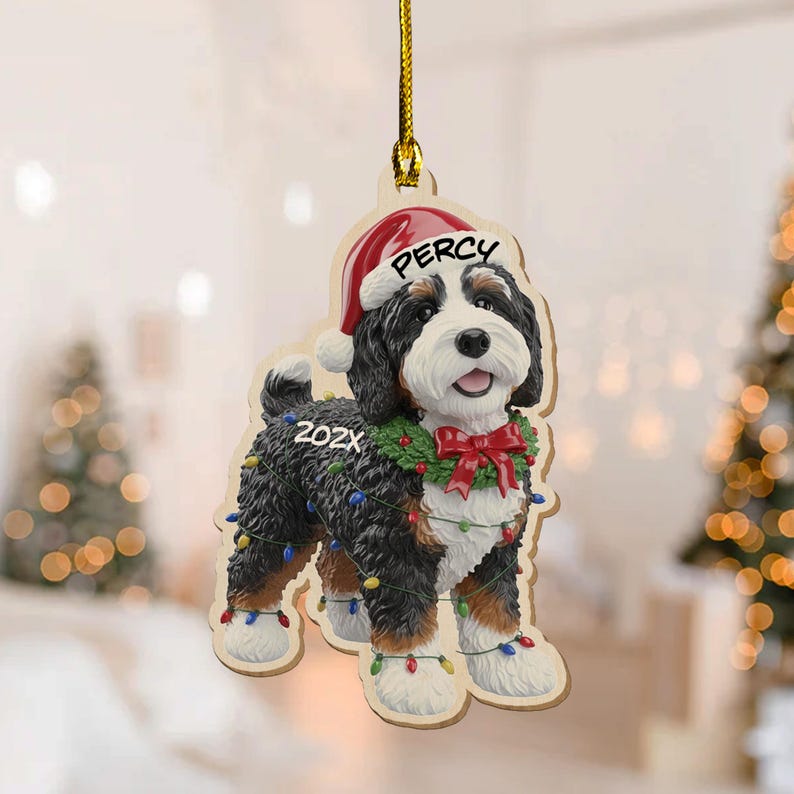 Bernedoodle Dog Ornament, Personalized Christmas Decor, Custom Pet Gift, Cute Puppy Holiday Tree Ornament
