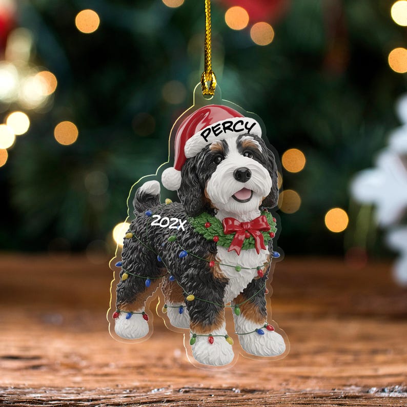 Bernedoodle Dog Ornament, Personalized Christmas Decor, Custom Pet Gift, Cute Puppy Holiday Tree Ornament
