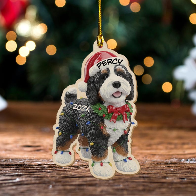 Bernedoodle Dog Ornament, Personalized Christmas Decor, Custom Pet Gift, Cute Puppy Holiday Tree Ornament