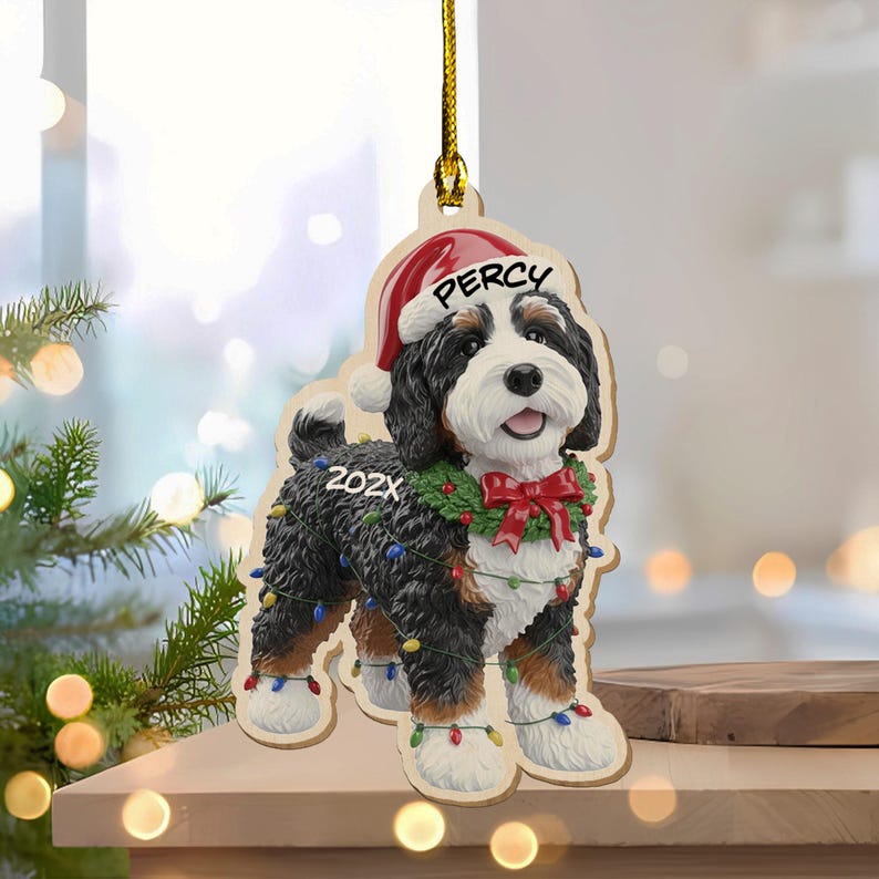 Bernedoodle Dog Ornament, Personalized Christmas Decor, Custom Pet Gift, Cute Puppy Holiday Tree Ornament