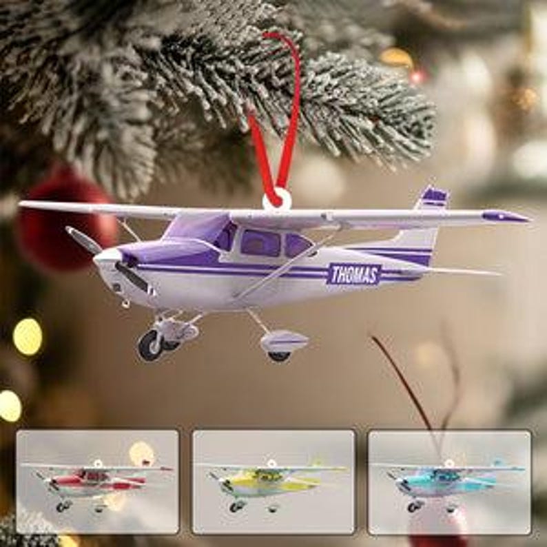 Personalized Pilot Plane Ornament, Custom Name Cessna Keepsake, Aviation Enthusiast Gift, Flight Instructor Christmas Decor