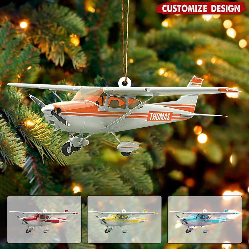 Personalized Pilot Plane Ornament, Custom Name Cessna Keepsake, Aviation Enthusiast Gift, Flight Instructor Christmas Decor