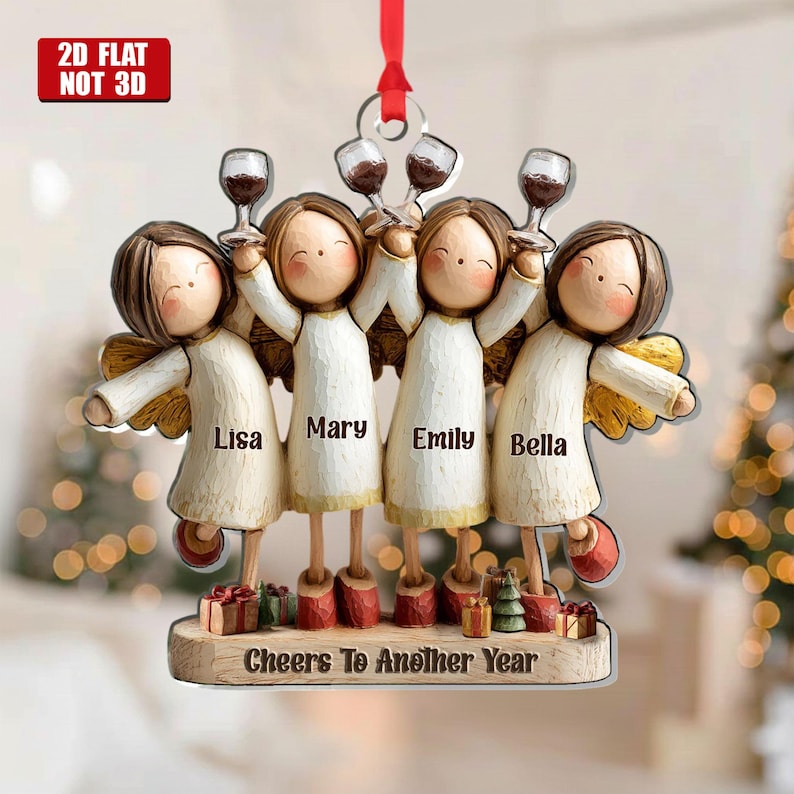 Cheers To Another Year Personalized 1-Layer Acrylic Ornament, Custom Friends Wine Gift, Holiday Celebration Keepsake