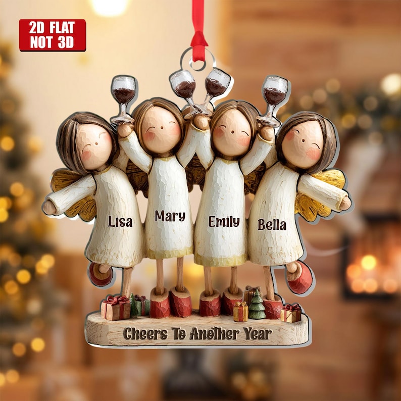 Cheers To Another Year Personalized 1-Layer Acrylic Ornament, Custom Friends Wine Gift, Holiday Celebration Keepsake