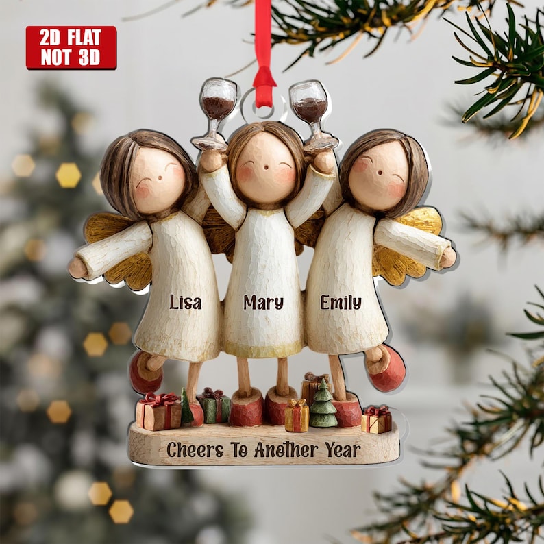 Cheers To Another Year Personalized 1-Layer Acrylic Ornament, Custom Friends Wine Gift, Holiday Celebration Keepsake