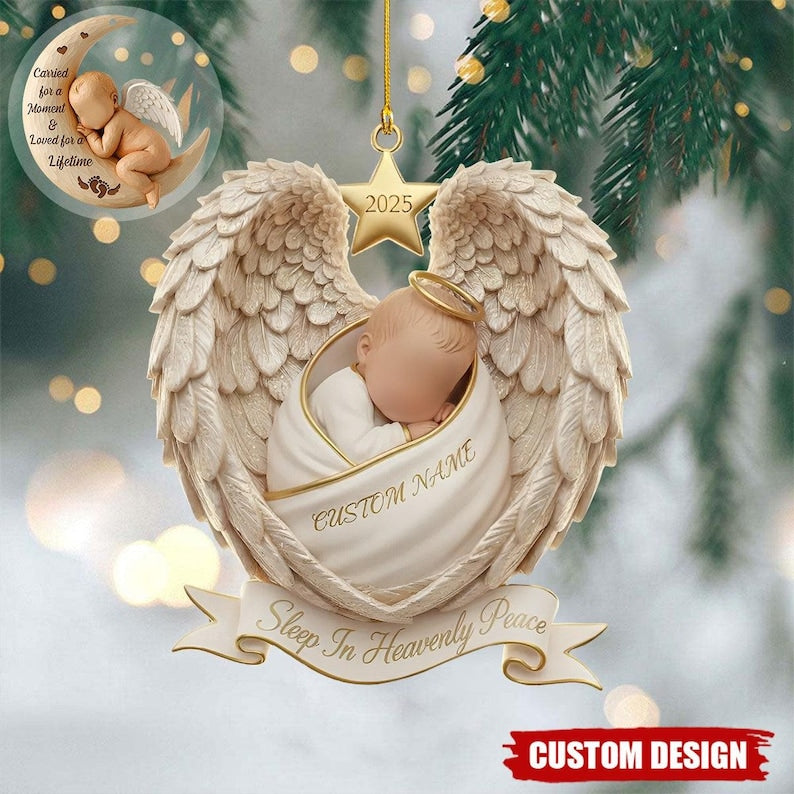 Personalized Angel Baby Memorial Ornament, Custom Name Keepsake, Sleep In Heavenly Peace Sympathy Gift, Infant Loss 2025