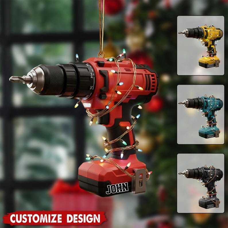 Personalized Power Drill Ornament, Custom Name Handyman Keepsake, Electrician Trade Worker Gift, Unique Tool Christmas Decor