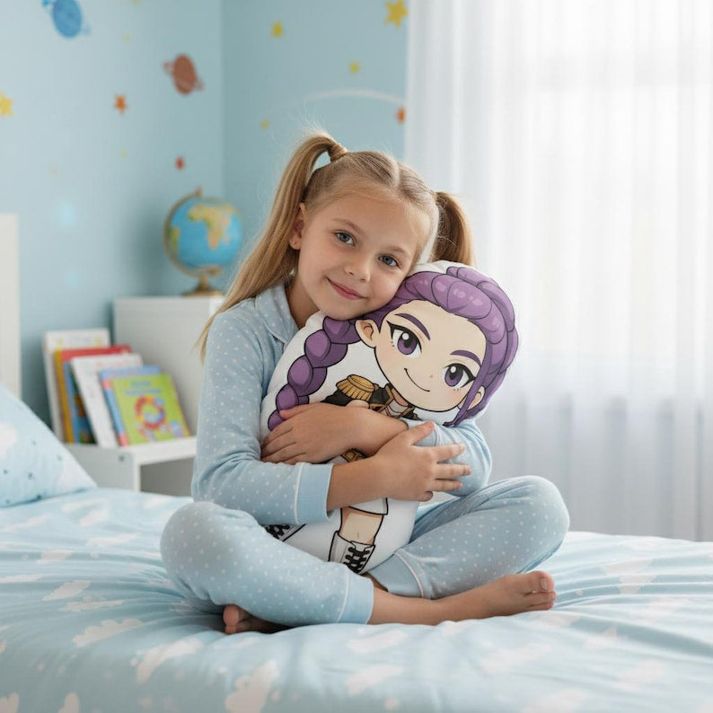 Cute Chibi Huntrix Pillow, Rumi Mira Zoey Warrior Plush, Kpop Demon Hunter Plush, Personalized Kids Gift, Christmas Gift