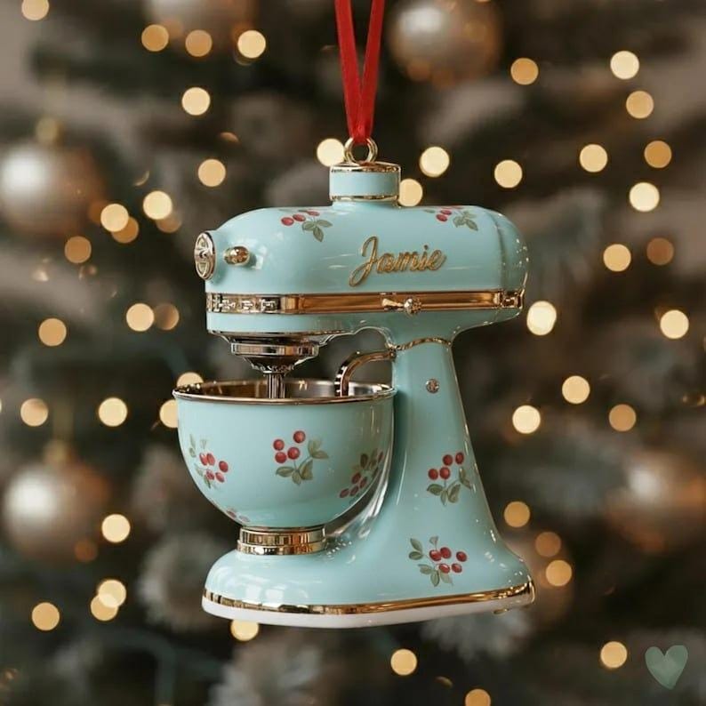 Personalized Stand Mixer Christmas Ornament Custom Name Baking Decor for Bakers, Colorful Kitchen Mixer Keepsake Gift