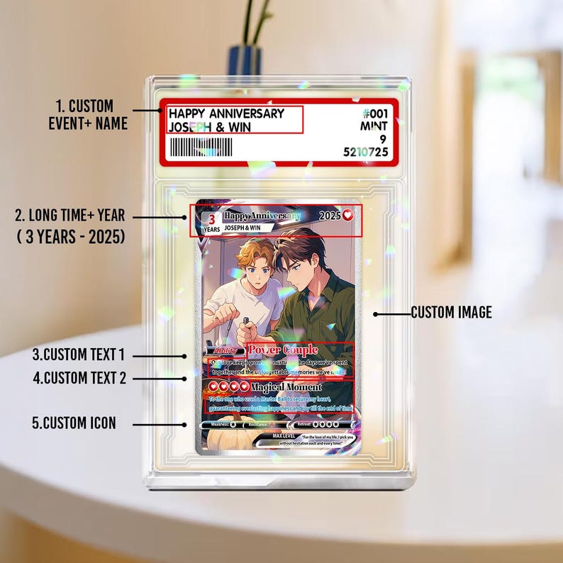 Personalized Poke Love Acrylic Card, Custom Anime Couple Gift with Photo, Unique Anniversary Present for Gamer Boyfriend, LGBT Couple Gift