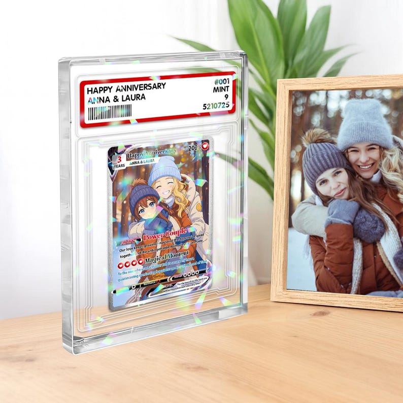 Personalized Poke Love Acrylic Card, Custom Anime Couple Gift with Photo, Unique Anniversary Present for Gamer Boyfriend, LGBT Couple Gift