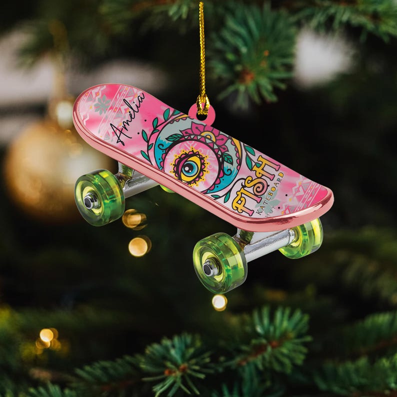 Custom Skateboard Ornament, Personalized Name Skateboarding Gift, Christmas Tree Decoration for Skater Boys & Girls,Christmas Sport Ornament