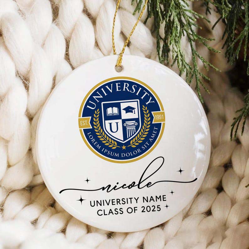 Custom College Logo Graduation Ornament, High School Graduation Christmas Ornament, Class Of 2025, Christmas Gifts For New Graduate