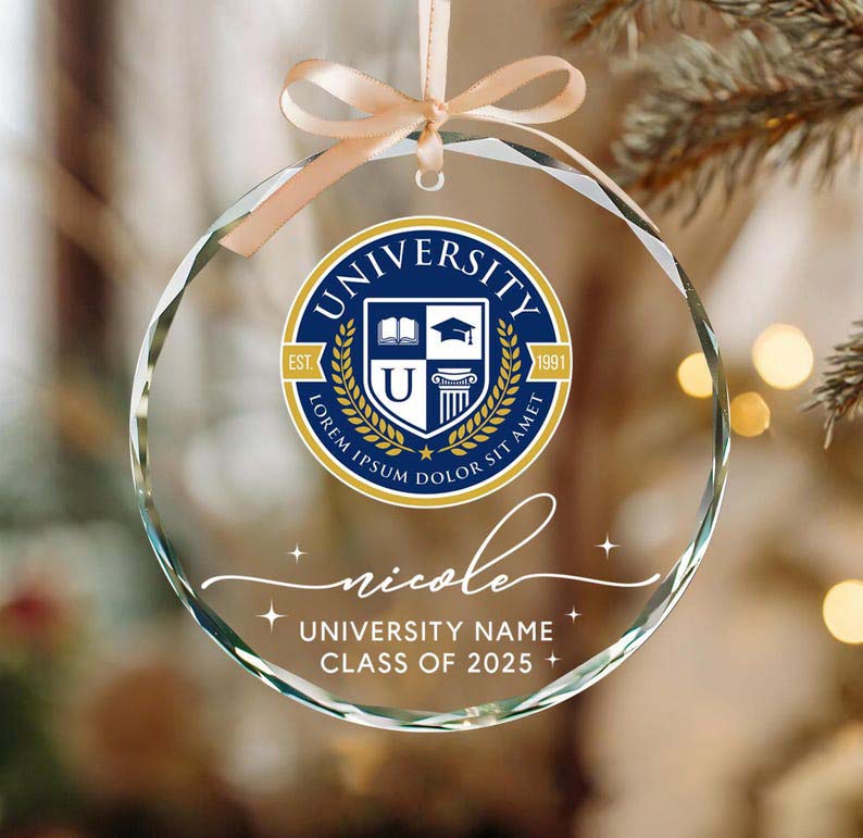 Custom College Logo Graduation Ornament, High School Graduation Christmas Ornament, Class Of 2025, Christmas Gifts For New Graduate