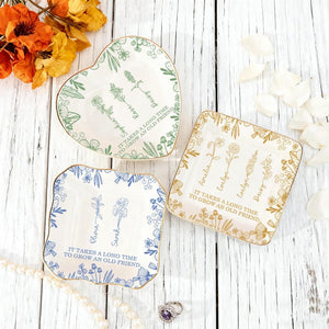 Custom Birth Flower Ring Dish, Personalized Friendship Jewelry Dish, It Takes a Long Time to Grow an Old Friend, Besties Gift, Birthday Gift