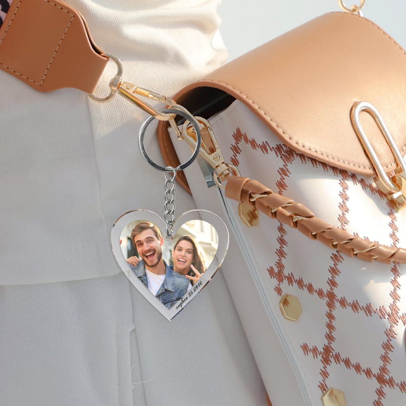 Personalized Heart Keychain Custom Photo Gift Backpack Charm Ornament Valentine's Day gift
