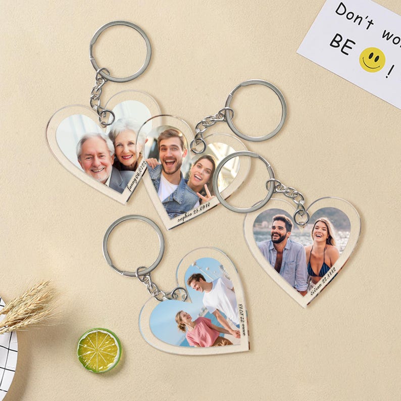 Personalized Heart Keychain Custom Photo Gift Backpack Charm Ornament Valentine's Day gift