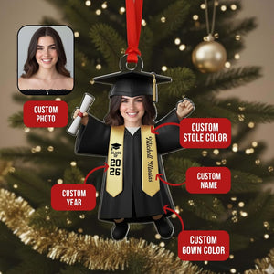 Personalized Graduate Ornament with Photo, Custom Face Graduation Bauble, Grad Class of 2026 Decor, Masters Degree Graduation Gift