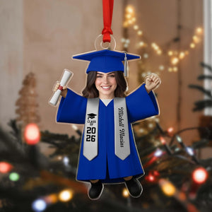 Personalized Graduate Ornament with Photo, Custom Face Graduation Bauble, Grad Class of 2026 Decor, Masters Degree Graduation Gift