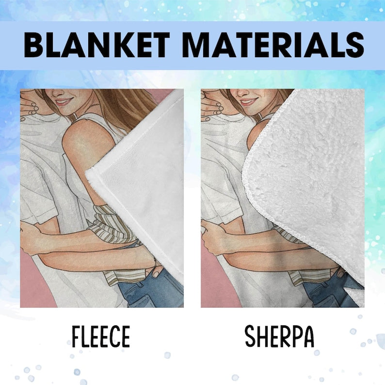 Personalized Photo Blanket,Couple Watercolor Picture Blanket With Text Throw,Besties Gift,Anniversary Gift,Family Portrait Blanket,Xmas Gift