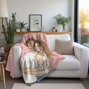 Personalized Photo Blanket,Couple Watercolor Picture Blanket With Text Throw,Besties Gift,Anniversary Gift,Family Portrait Blanket,Xmas Gift
