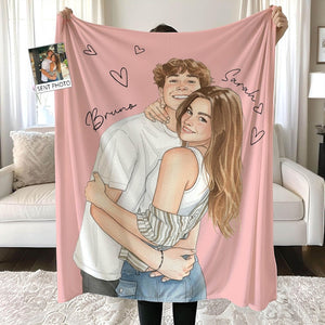 Personalized Photo Blanket,Couple Watercolor Picture Blanket With Text Throw,Besties Gift,Anniversary Gift,Family Portrait Blanket,Xmas Gift