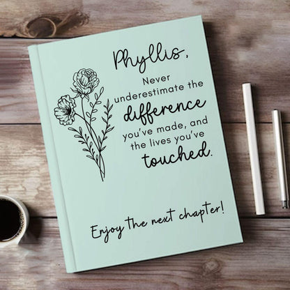 Never Underestimate the Difference You Make - Journal Gift for Mentor, Personalized Retirement Journal, Farewell Gift, Coworker Appreciation