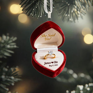 Engaged Ring Box Christmas Ornament, Engagement First Xmas Decor, Wedding 2025 Keepsake, New Couple Christmas Gift, Just Married Xmas Gift